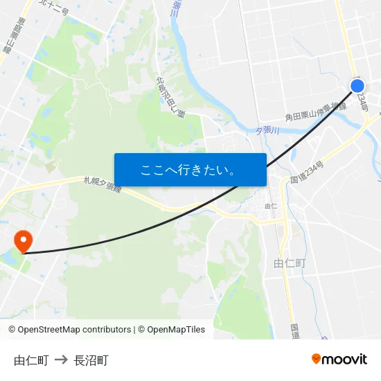 由仁町 to 長沼町 map