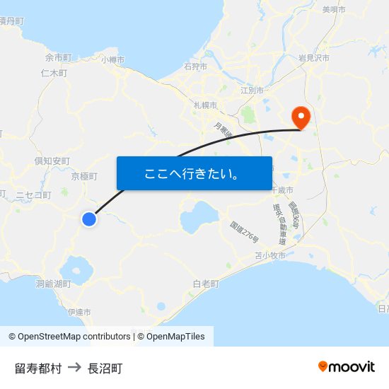 留寿都村 to 長沼町 map