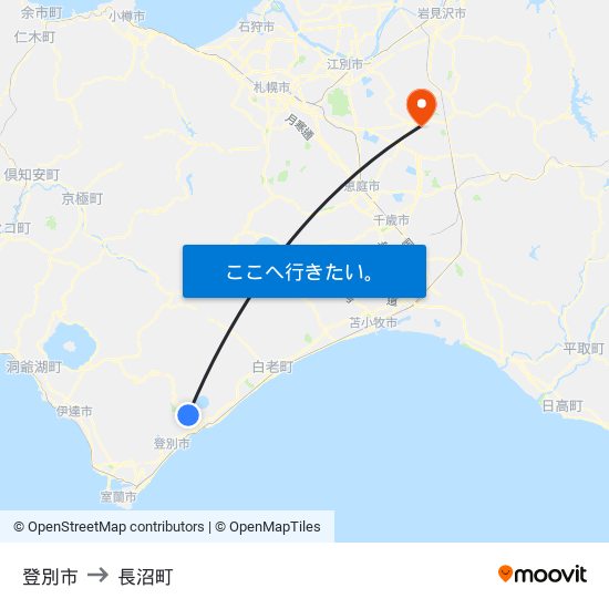 登別市 to 長沼町 map