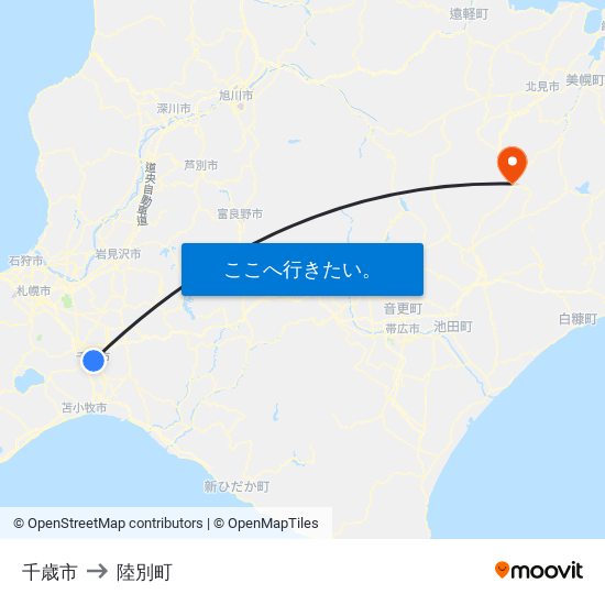 千歳市 to 陸別町 map