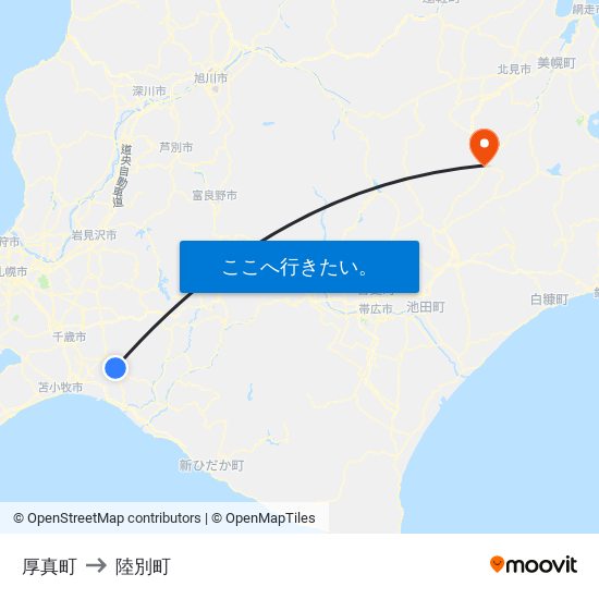 厚真町 to 陸別町 map