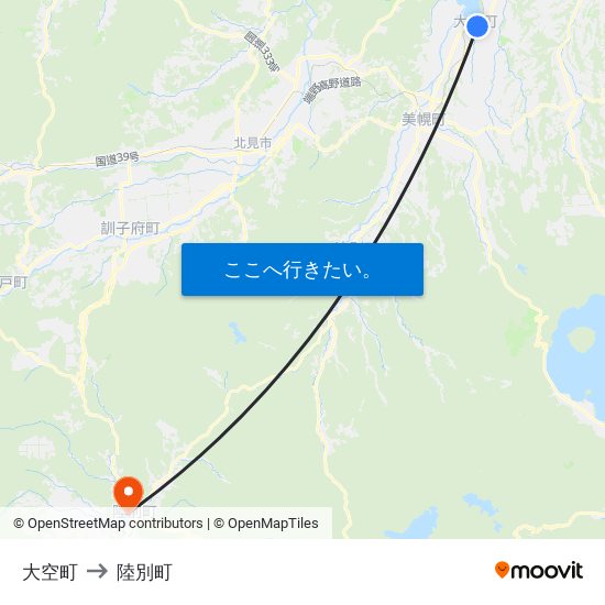 大空町 to 陸別町 map