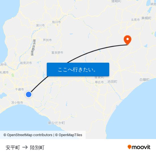 安平町 to 陸別町 map