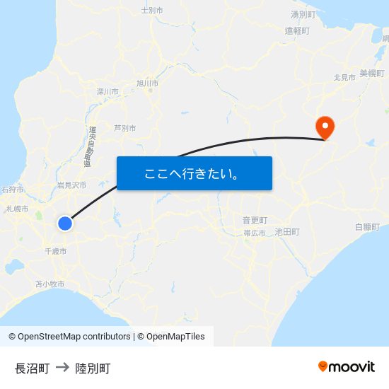 長沼町 to 陸別町 map