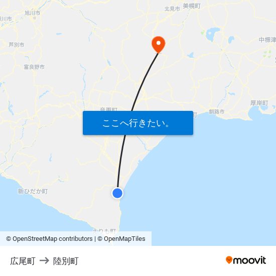 広尾町 to 陸別町 map