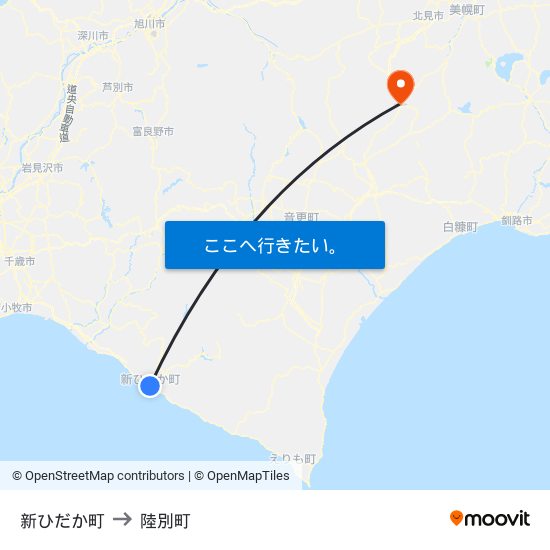 新ひだか町 to 陸別町 map