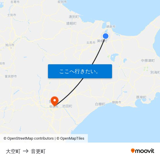 大空町 to 音更町 map