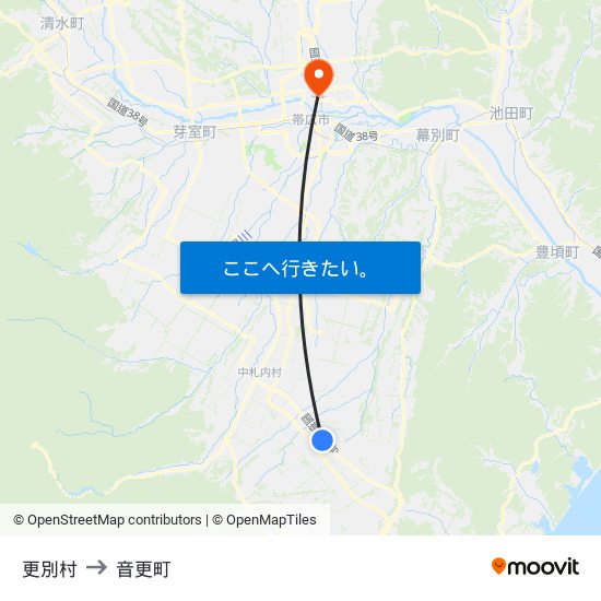 更別村 to 音更町 map