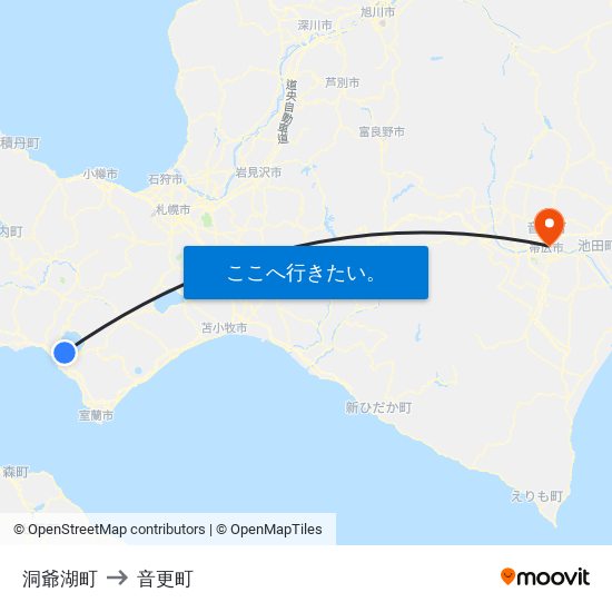 洞爺湖町 to 音更町 map