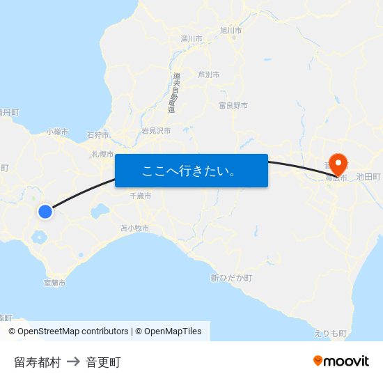 留寿都村 to 音更町 map