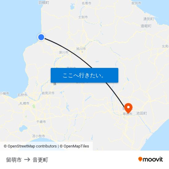 留萌市 to 音更町 map