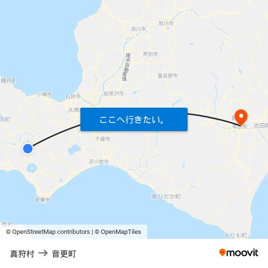 真狩村 to 音更町 map