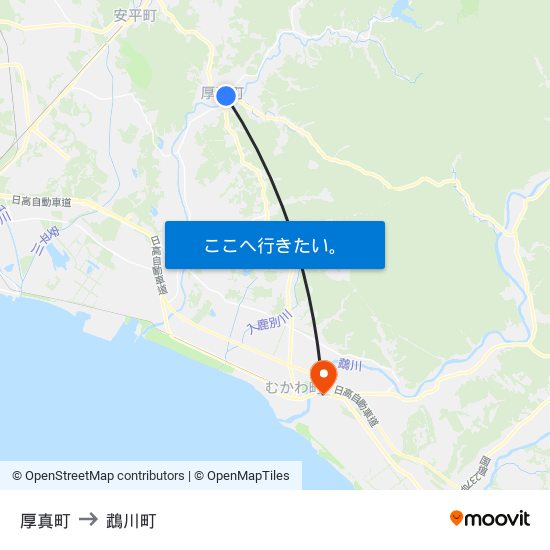 厚真町 to 鵡川町 map