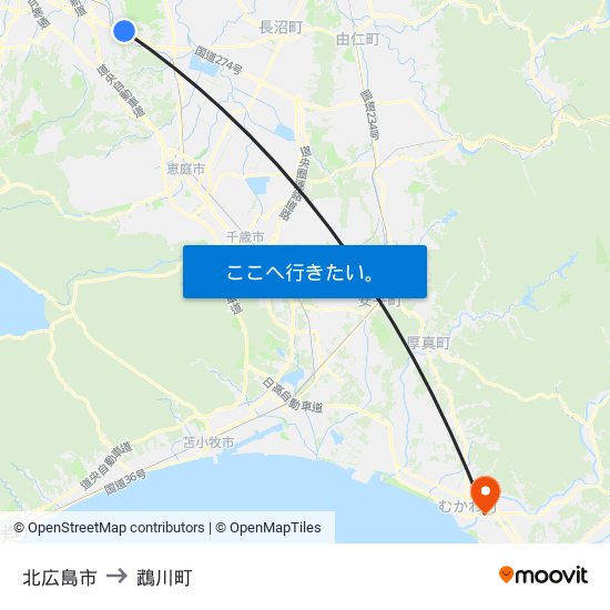 北広島市 to 鵡川町 map