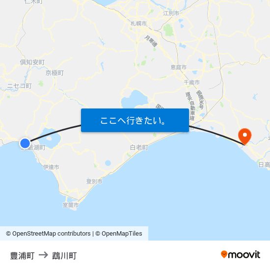 豊浦町 to 鵡川町 map