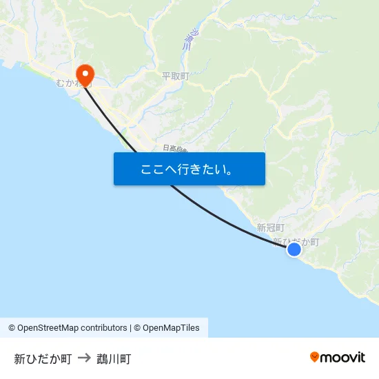 新ひだか町 to 鵡川町 map
