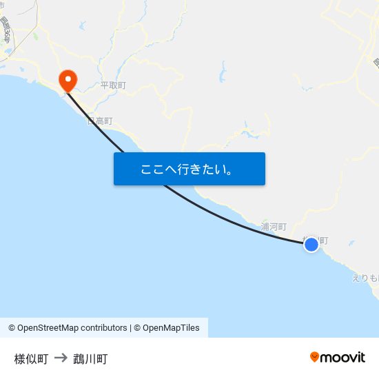 様似町 to 鵡川町 map