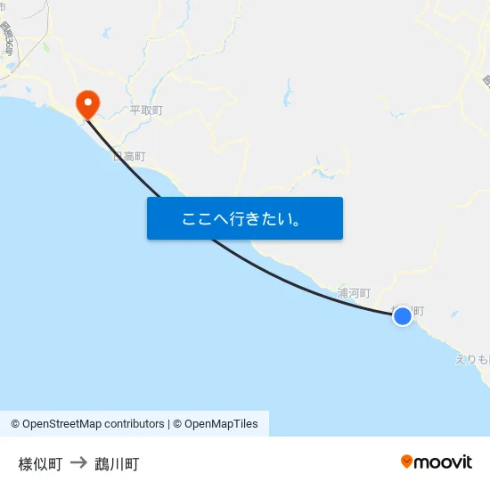 様似町 to 鵡川町 map
