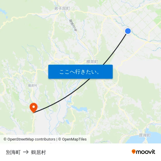 別海町 to 鶴居村 map