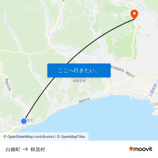 白糠町 to 鶴居村 map