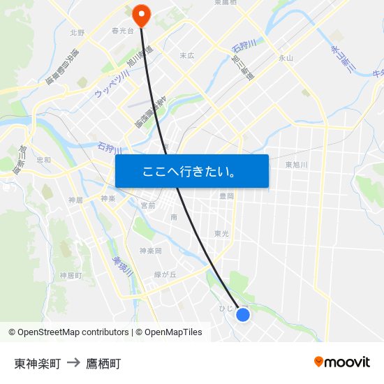 東神楽町 to 鷹栖町 map