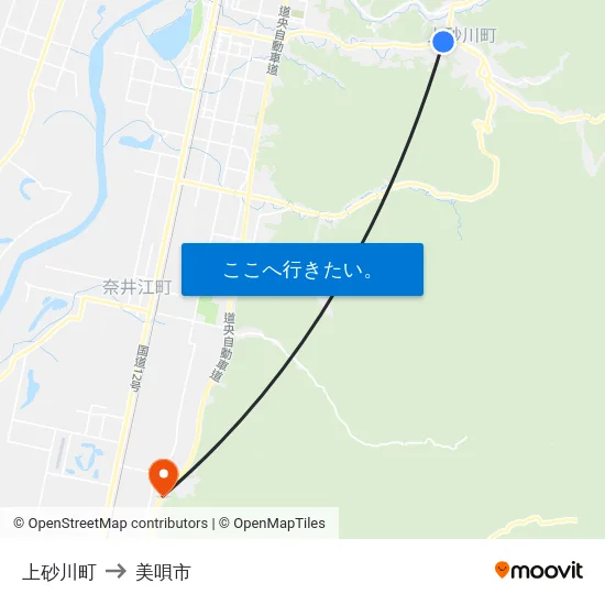 上砂川町 to 美唄市 map