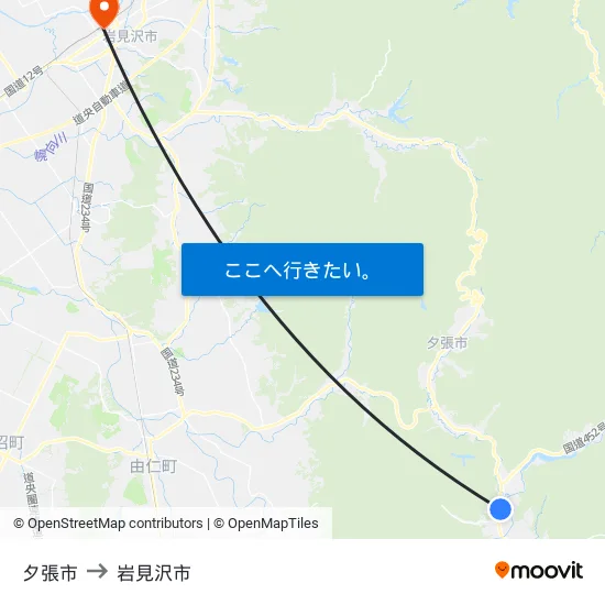 夕張市 to 岩見沢市 map