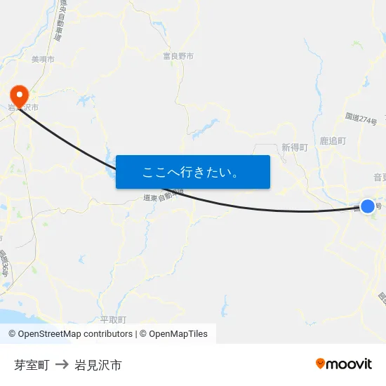 芽室町 to 岩見沢市 map