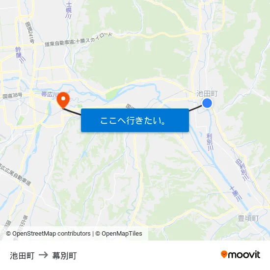 池田町 to 幕別町 map