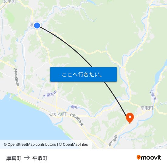 厚真町 to 平取町 map