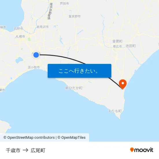 千歳市 to 広尾町 map