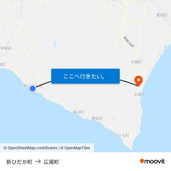 新ひだか町 to 広尾町 map