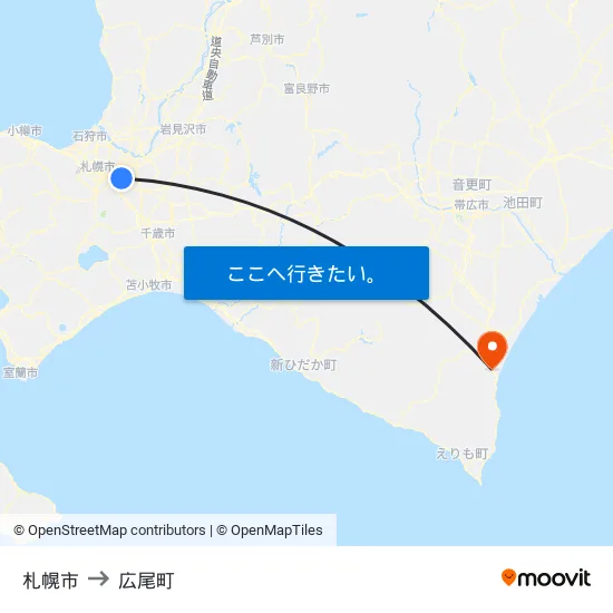 札幌市 to 広尾町 map