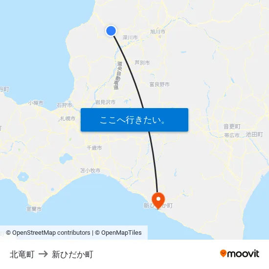 北竜町 to 新ひだか町 map
