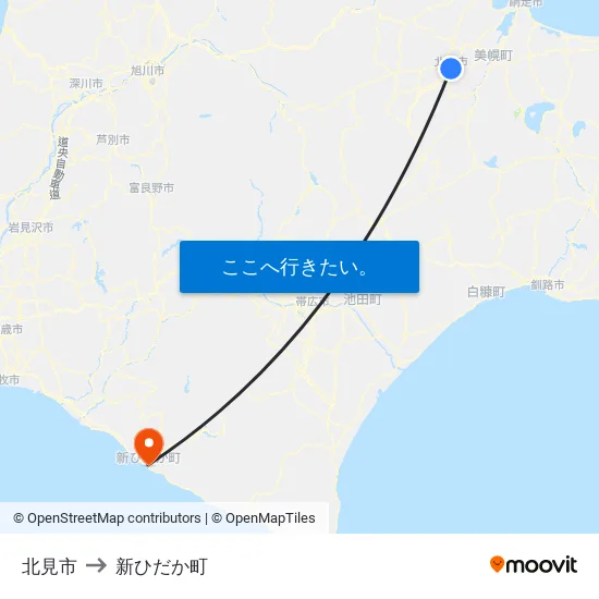 北見市 to 新ひだか町 map