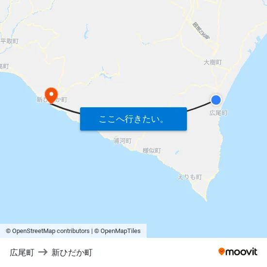 広尾町 to 新ひだか町 map