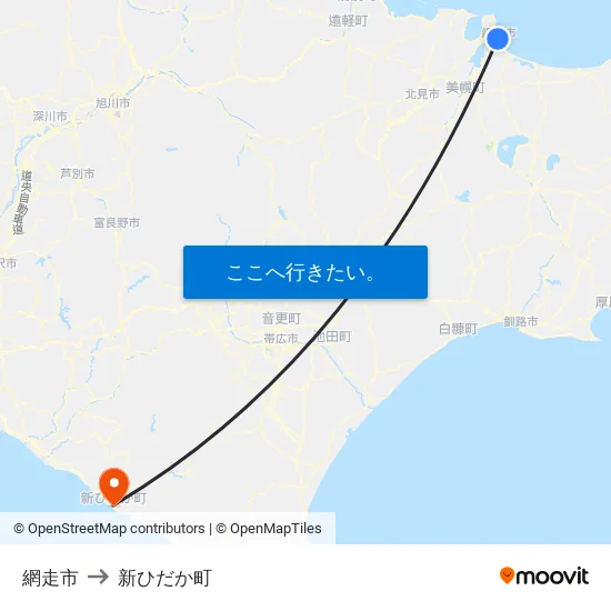 網走市 to 新ひだか町 map