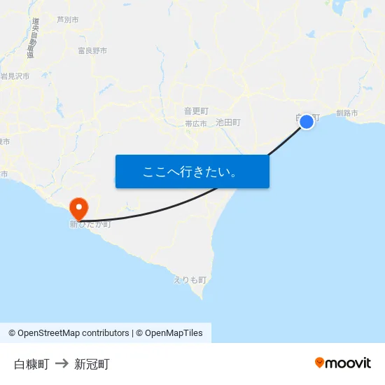 白糠町 to 新冠町 map