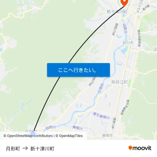 月形町 to 新十津川町 map