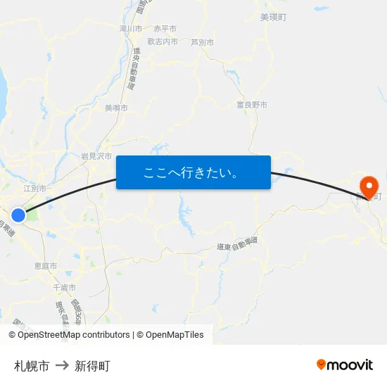 札幌市 to 新得町 map