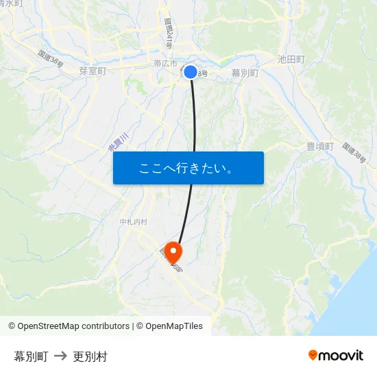 幕別町 to 更別村 map