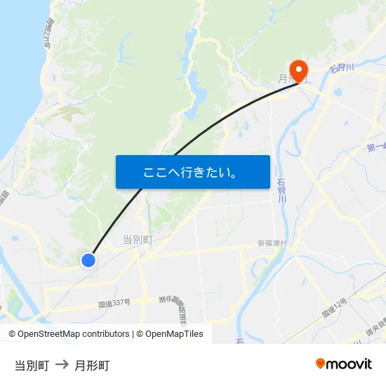 当別町 to 月形町 map