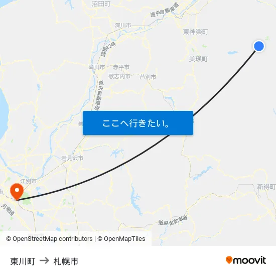 東川町 to 札幌市 map