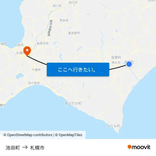 池田町 to 札幌市 map