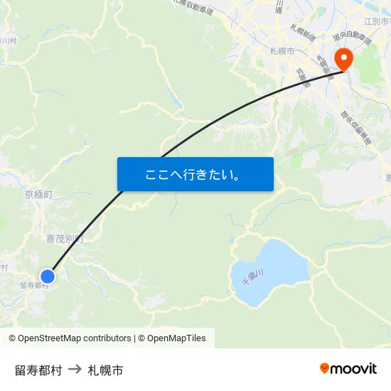留寿都村 to 札幌市 map