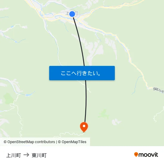 上川町 to 東川町 map