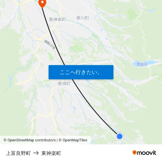 上富良野町 to 東神楽町 map