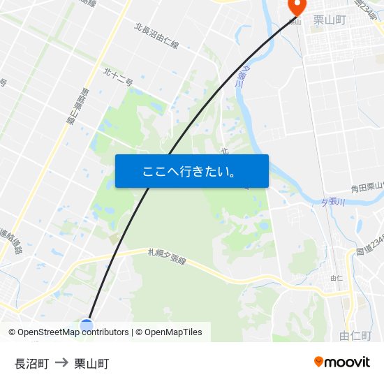 長沼町 to 栗山町 map