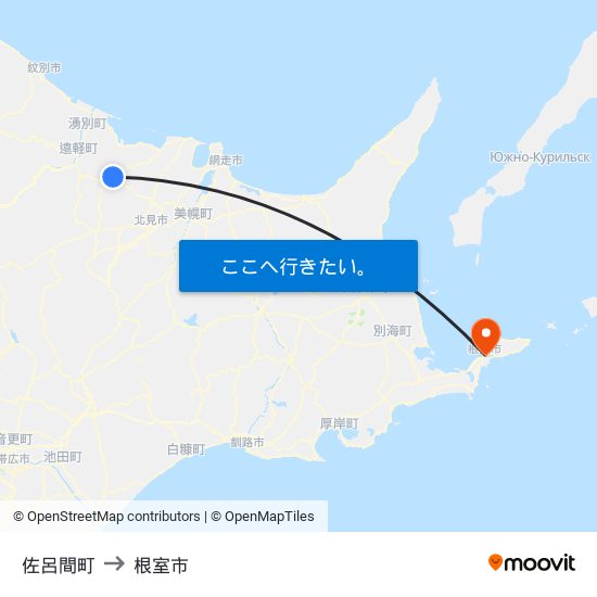 佐呂間町 to 根室市 map