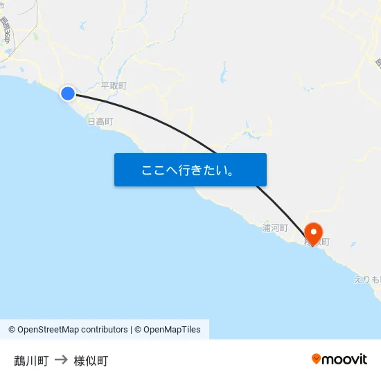 鵡川町 to 様似町 map